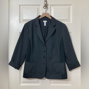 Chico's 2 Women’s Gray Black Contrast Panel Knit Blazer Jacket Size Large Office